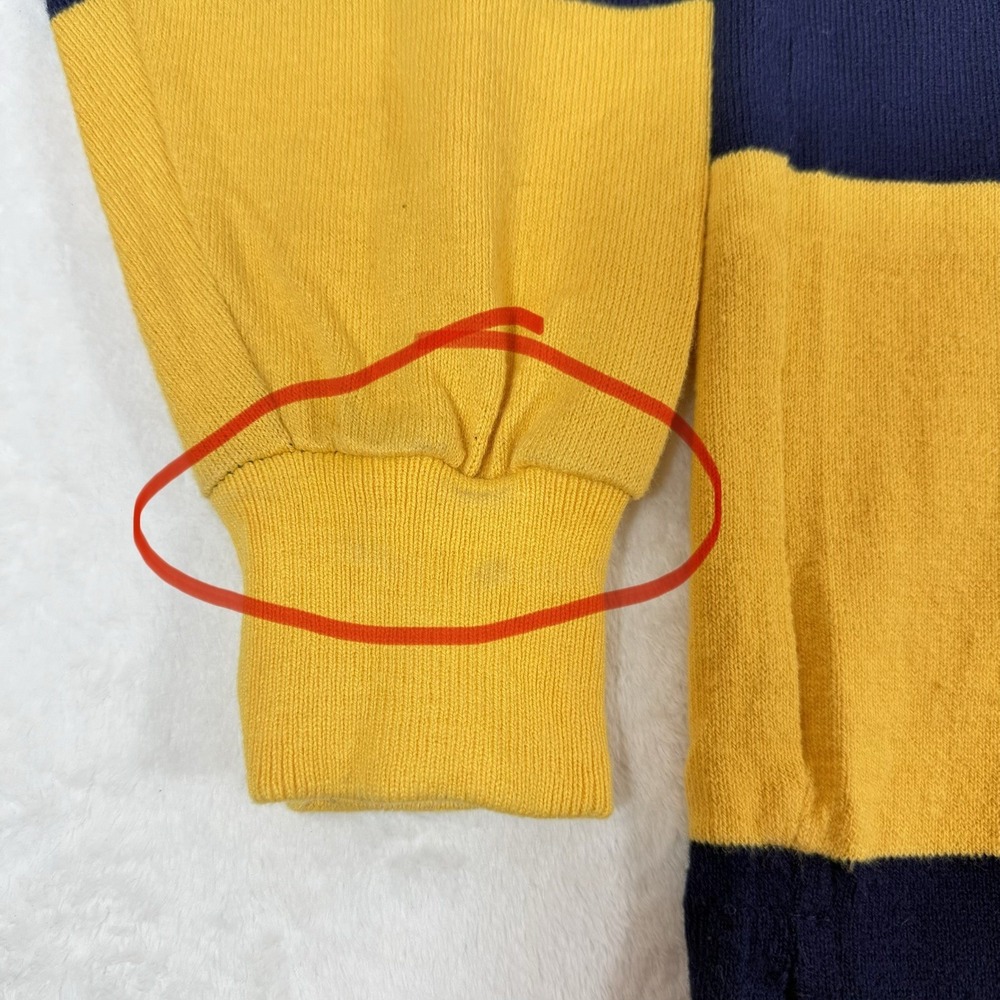 Vtg Dehen Ladycliff College Rugby Polo Shirt Mens LG Colorblock LS Yellow Navy - Picture 10 of 10